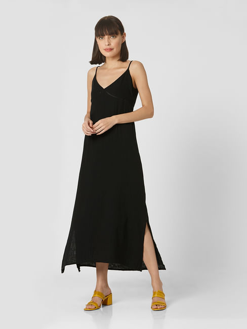 Women Black Strappy Maxi Dress online |