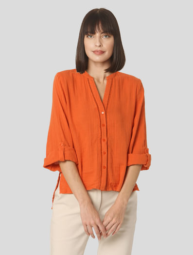 Orange Textured Organic Cotton Shirt