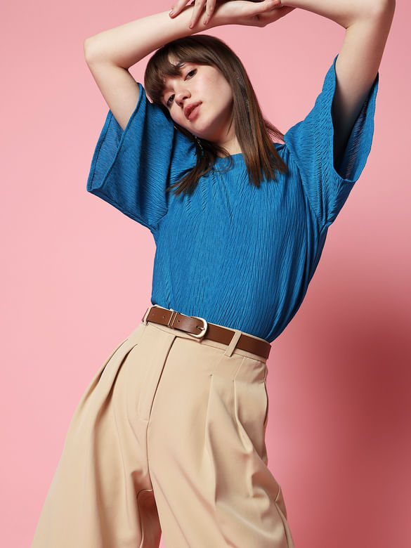 Blue Flared Sleeves Top