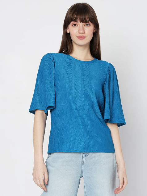 Blue Flared Sleeves Top
