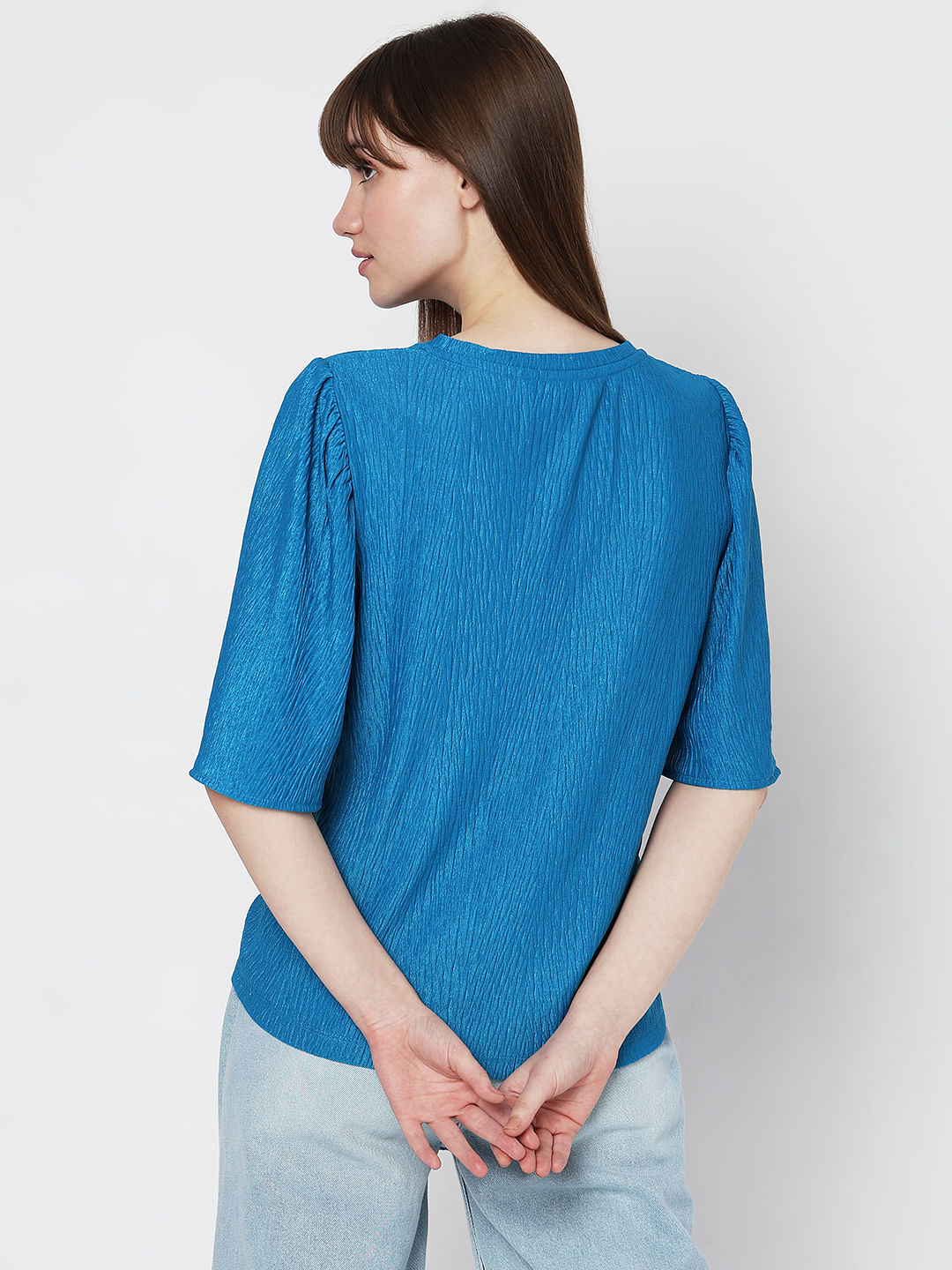 Blue Flared Sleeves Top