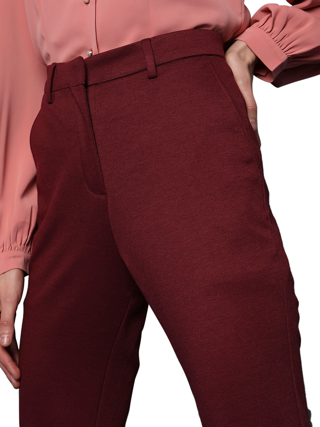 Trousers with a tie belt - Burgundy - Ladies | H&M CA
