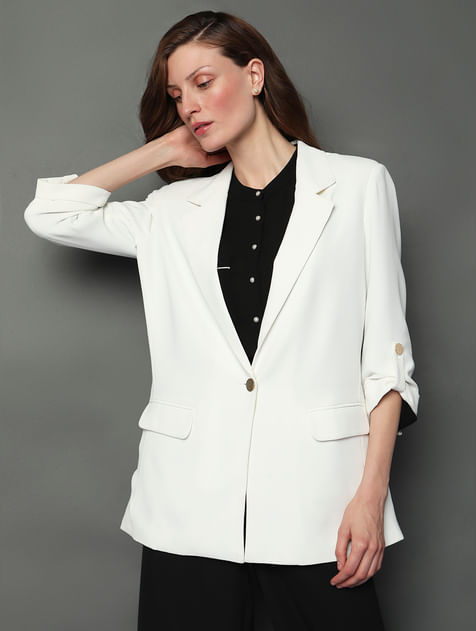 White 3/4th Sleeves Formal Blazer