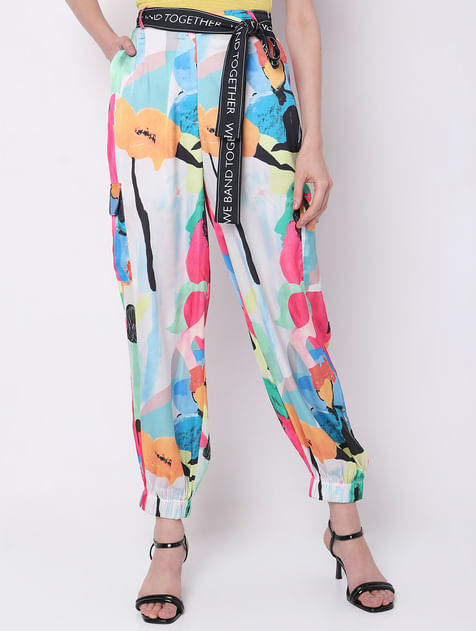 White High Rise Abstract Print Pants