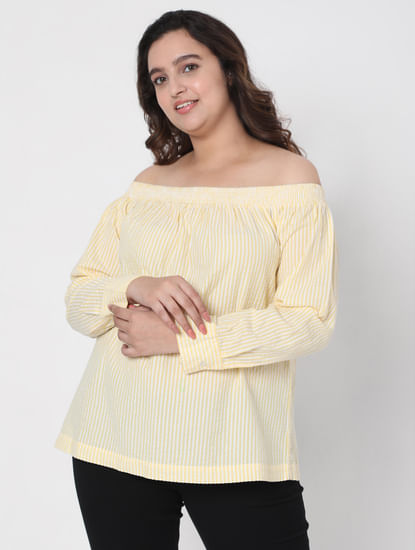 Yellow Off Shoulder Striped Top