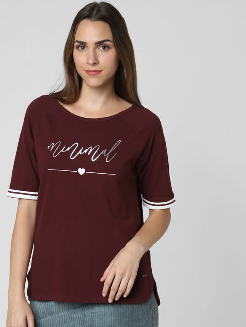 Burgundy Minimal Print T-Shirt
