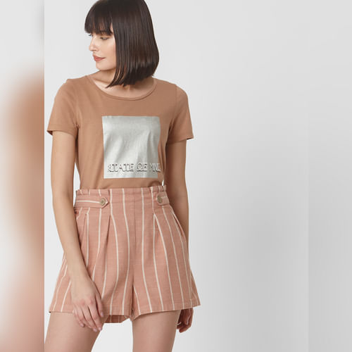 Brown Text Print T-shirt