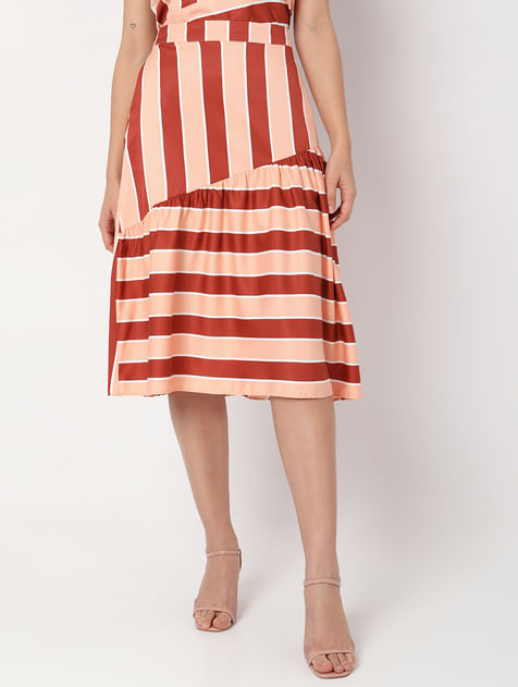 Peach Striped Midi Co-ord Skirt