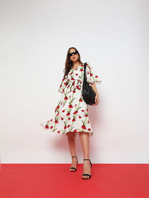 White Floral Fit & Flare Dress