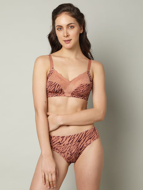 INTIMATES Brown Printed Non-Padded Full Coverage Bra