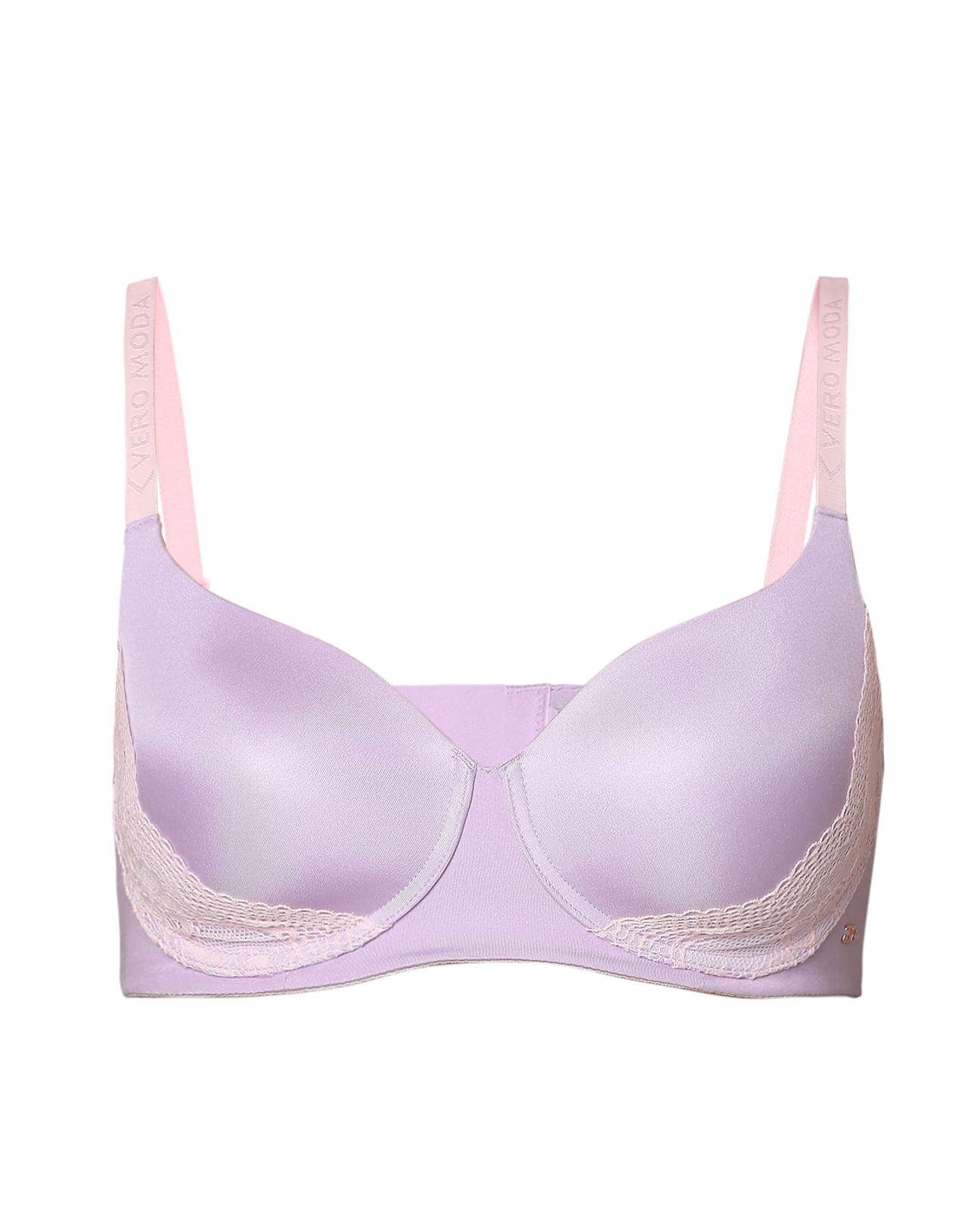 Buy FEATHERLINE Floral Lace Padded Non Wired Women's T-Shirt Bra (Purple,  30B) at