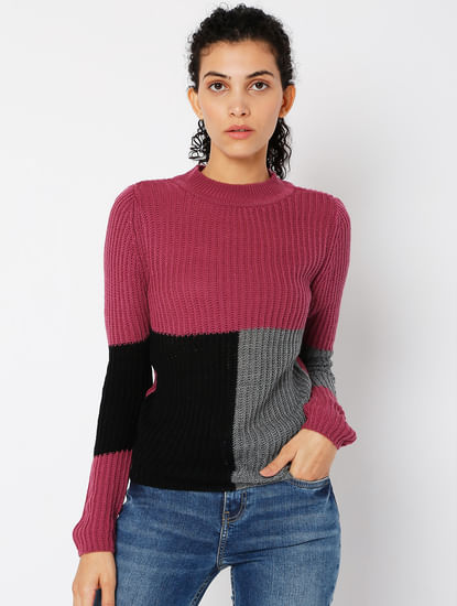 Pink Colourblocked Sweater