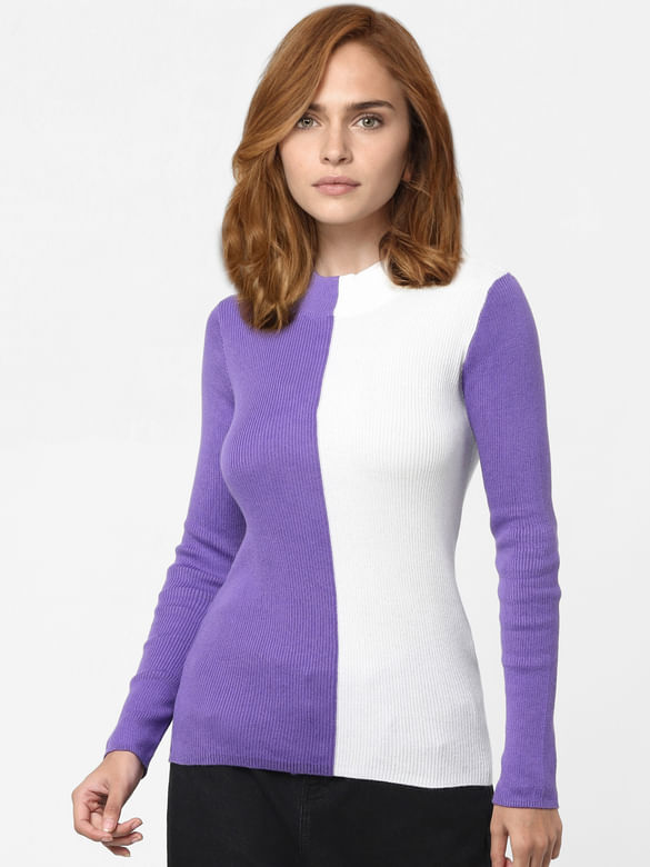 Purple Colourblocked Sweater