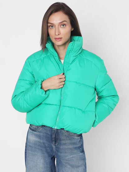 Green High Neck Puffer Jacket