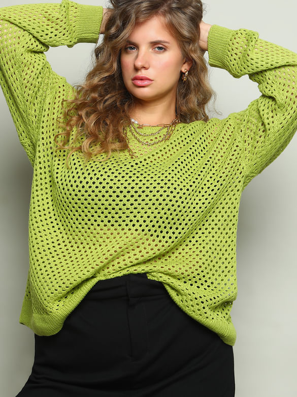 Curve Green Pointelle Sweater