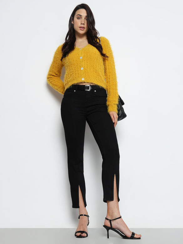 Black Mid Rise Straight Fit Jeans