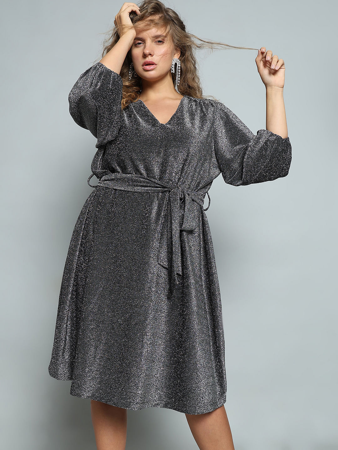 Tandie Linen Flare Mini Dress - Black - MESHKI U.S
