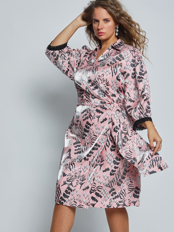 Curve Pink Abstract Print Dress