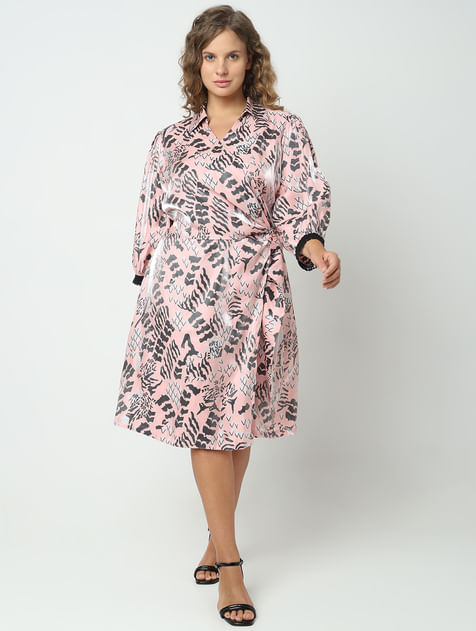 Curve Pink Abstract Print Dress