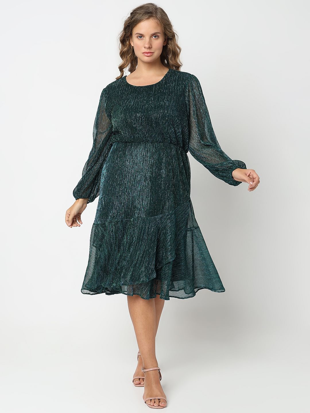 Shimmer fit outlet and flare dress