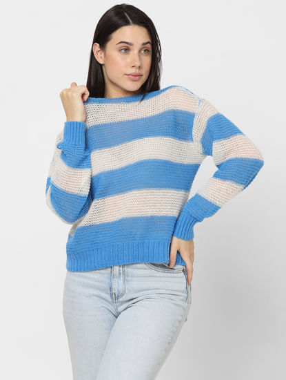 Blue Striped Boatneck Pullover