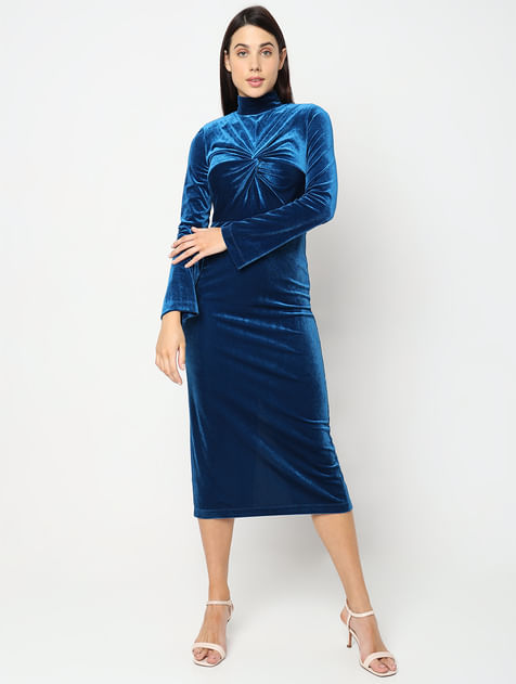 Blue Velvet High Neck Dress