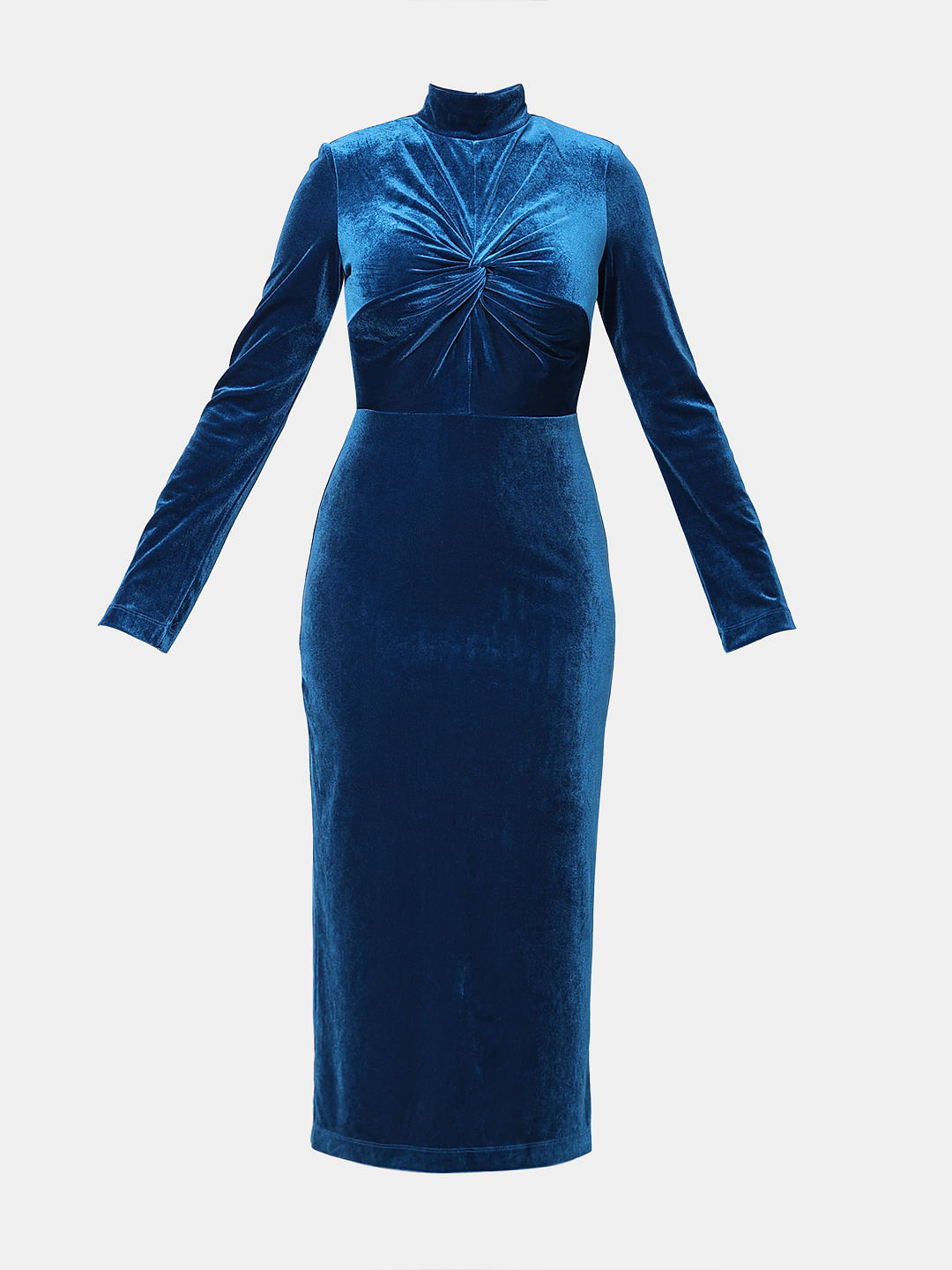 Blue Velvet High Neck Dress