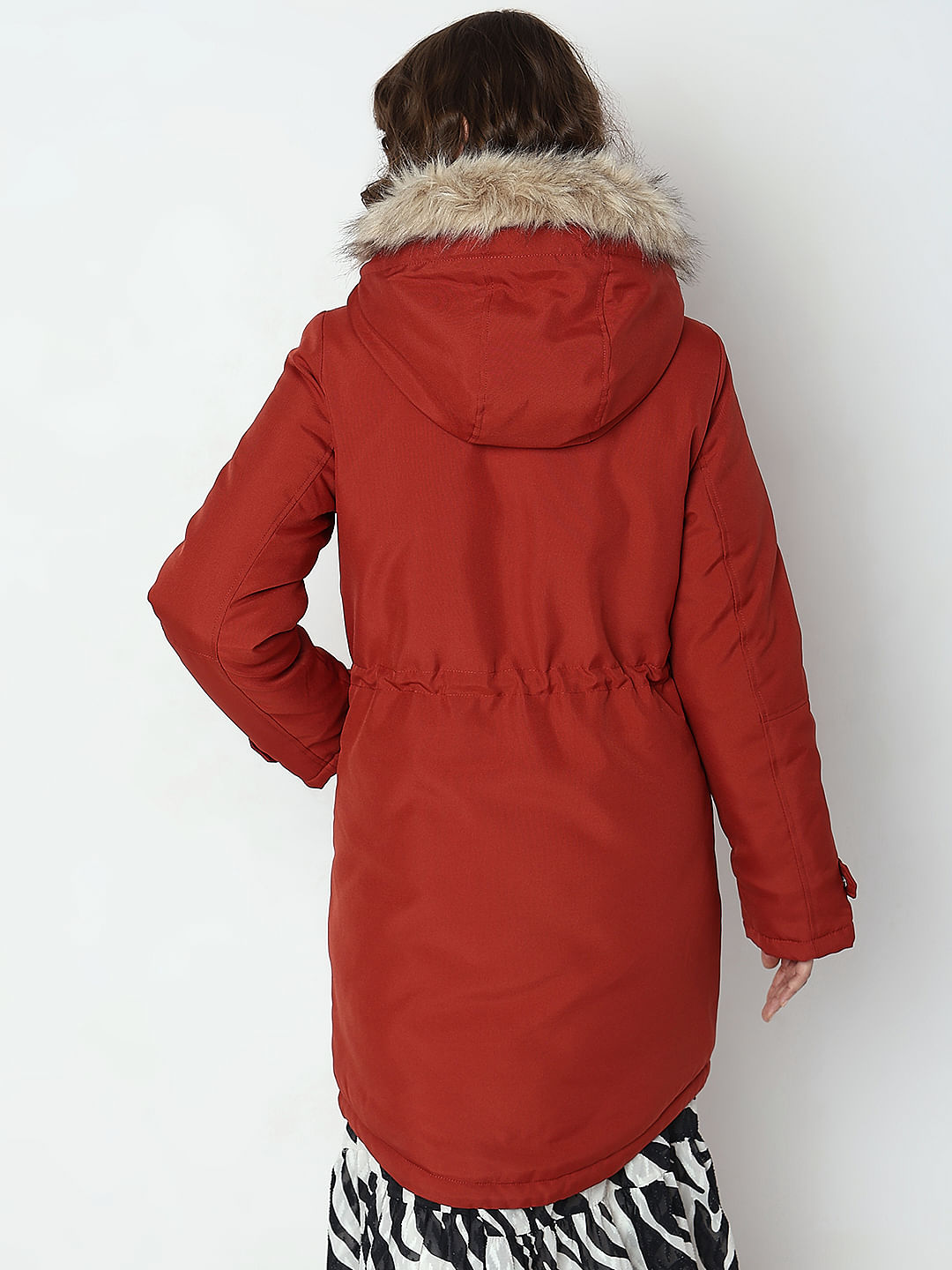 Red Fur Hooded Parka Jacket