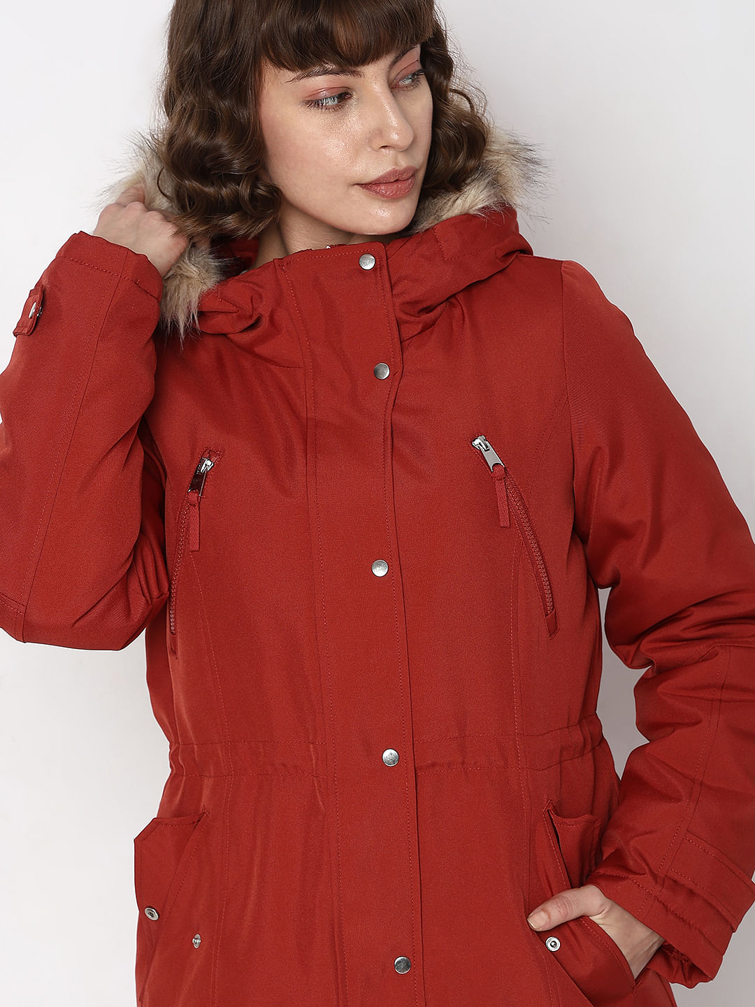 Red hot sale parka womens