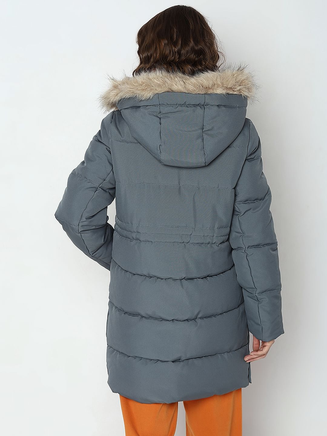 Padded coat cheap faux fur hood