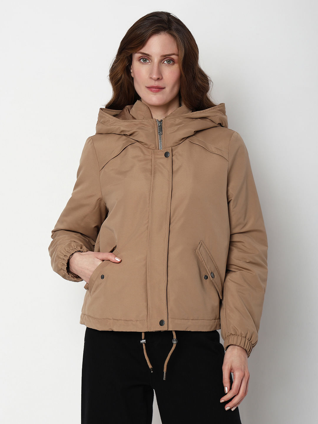 Beige Hooded Longline Puffer Jacket