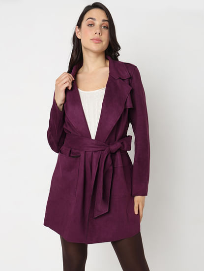 Purple Faux Suede Mid Length Jacket