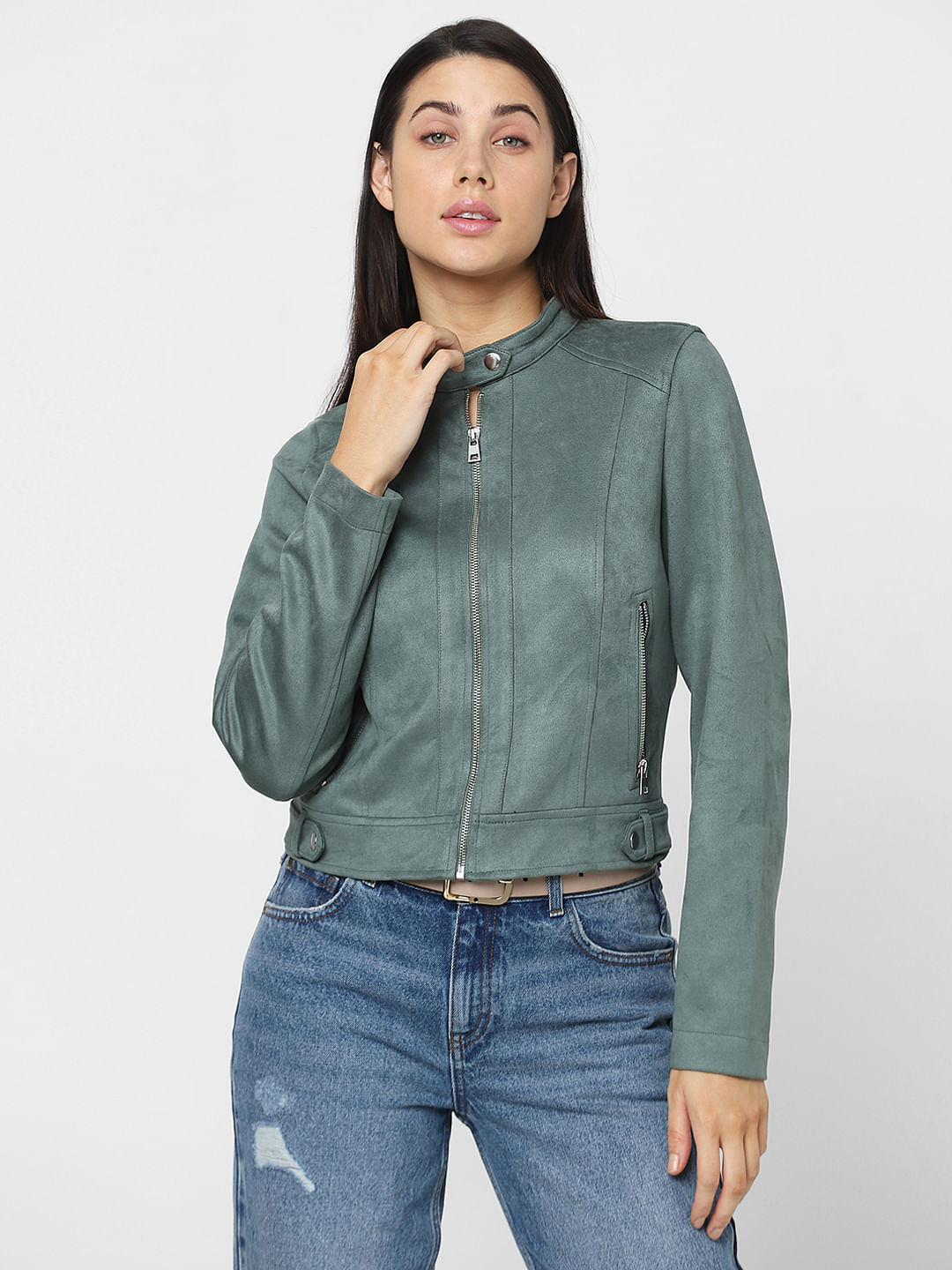 Green suedette hotsell biker jacket