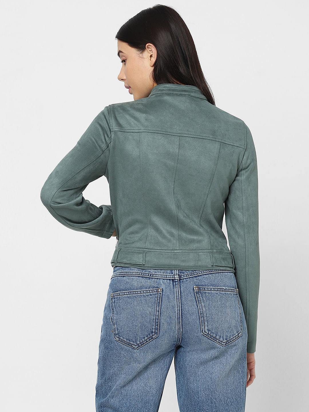 Green faux 2024 suede biker jacket