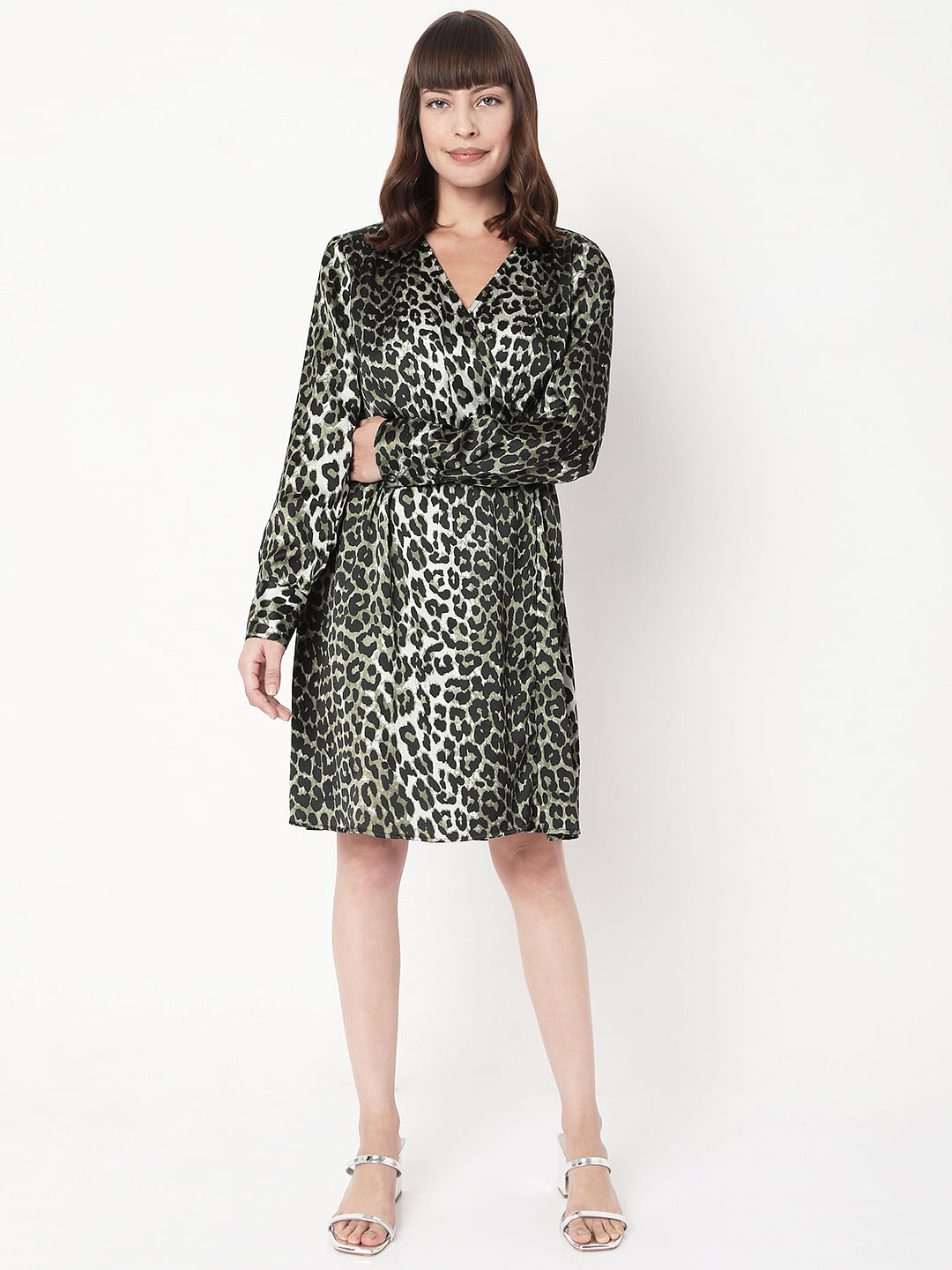 bright green leopard print dress