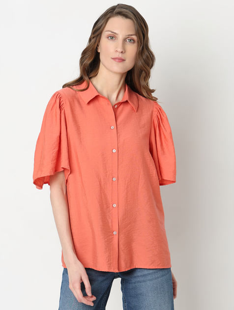 Orange Flared Sleeves Shirt