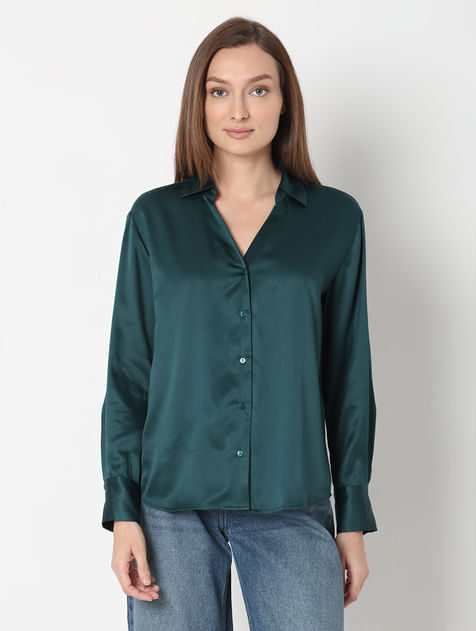 Dark Green Satin Shirt