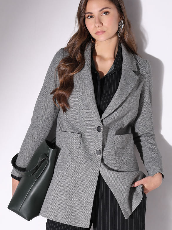 Grey Textured Blazer Coat