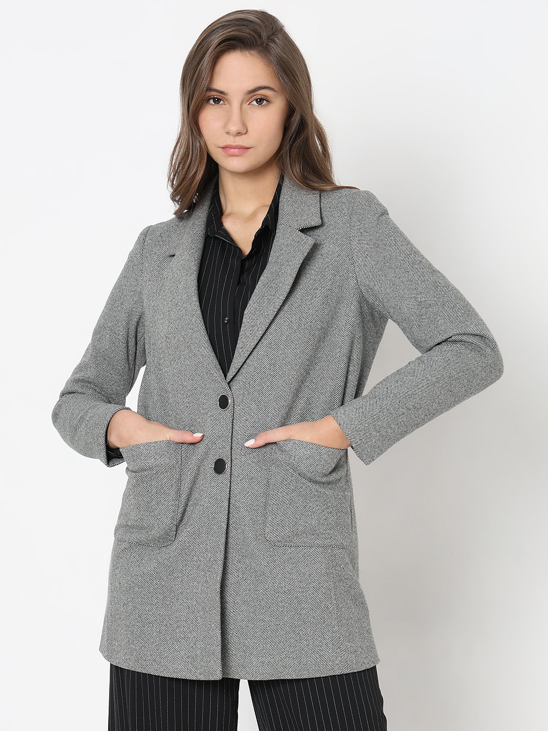 Grey textured blazer sale