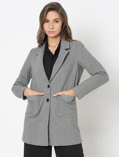 Grey Textured Blazer Coat