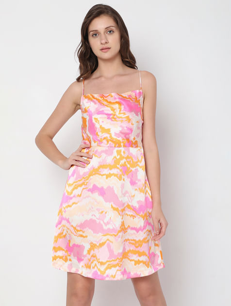 Pink Abstract Print Mini Dress