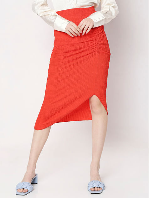 Orange High Rise Fitted Skirt