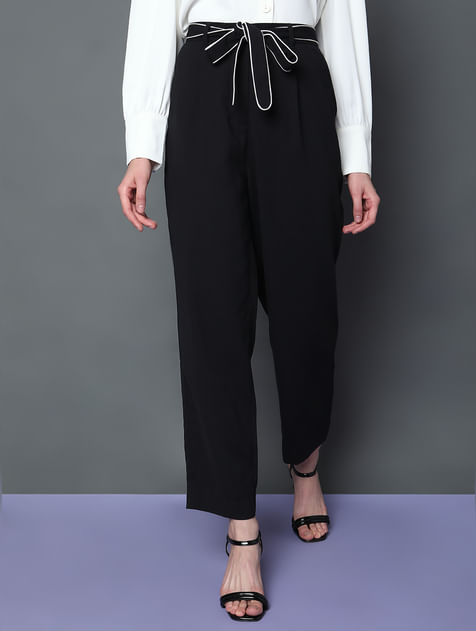 Black Mid Rise Belted Pants