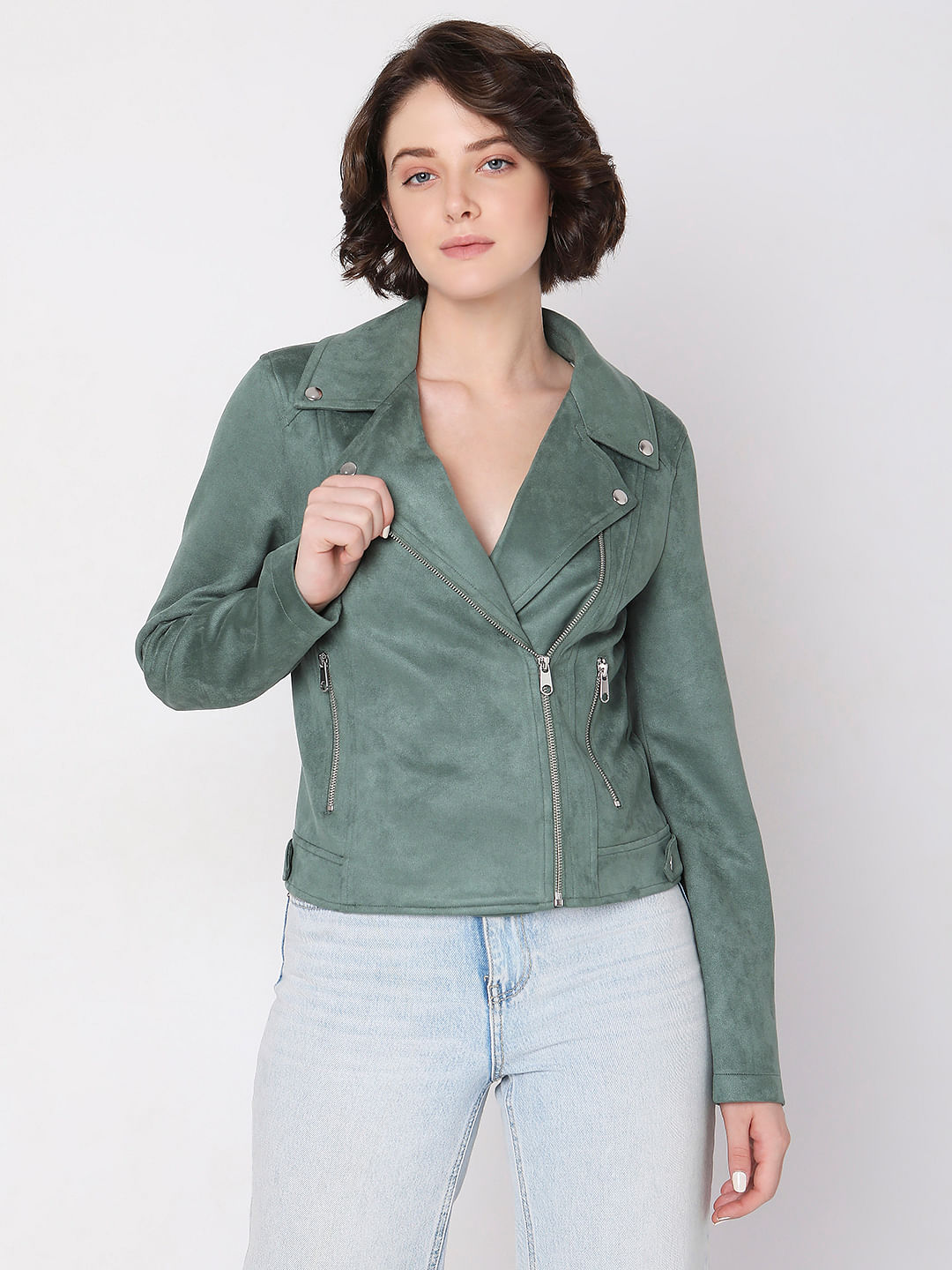 Green Faux Suede Jacket 267044002 Dark Forest