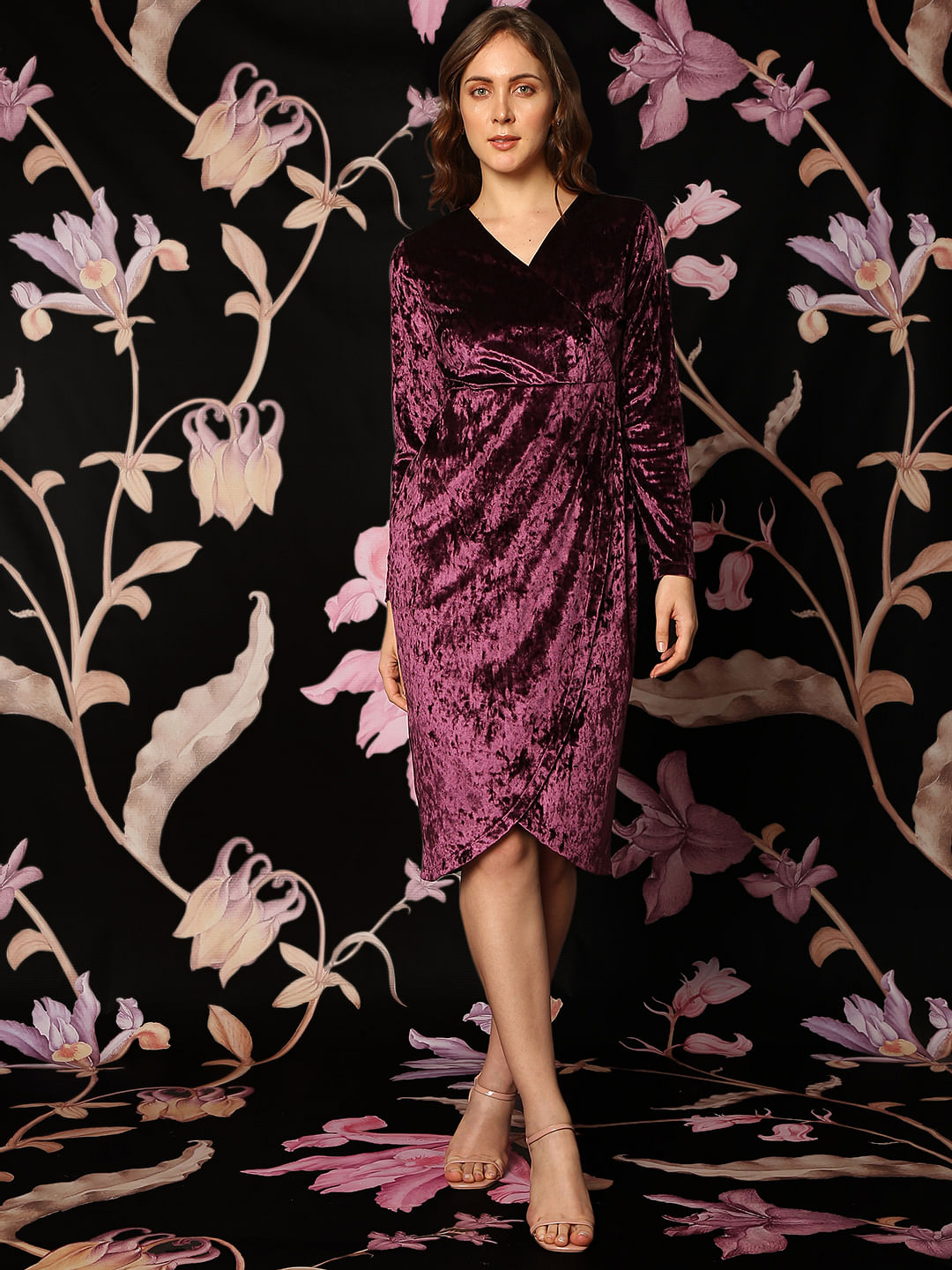 Burgundy velvet 2024 wrap dress