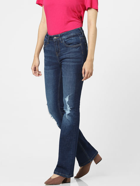 Blue Mid Rise Petra Bootcut Jeans