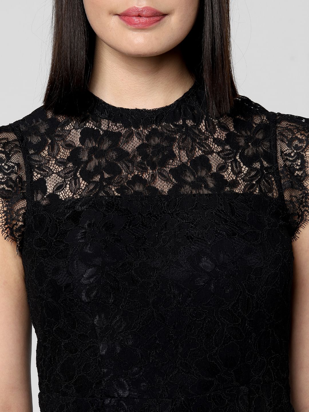 black lace romper dress