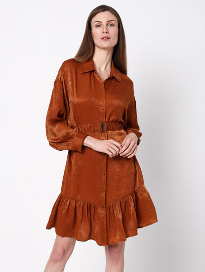 Copper Brown Fit & Flare Dress