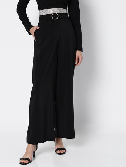 MARQUEE Black High Rise Embellished Buckle Pants