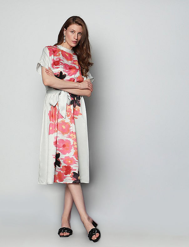Buy Yellow Floral Print Midi Dress For Women Online - Zink London
